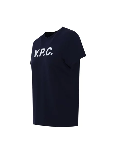 Koszulka A.p.c. z dżerseju z dekoltem w kształcie litery U niebieska