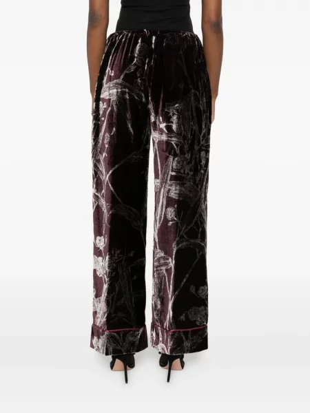 Pantaloni La Doublej de catifea cu model floral roșu