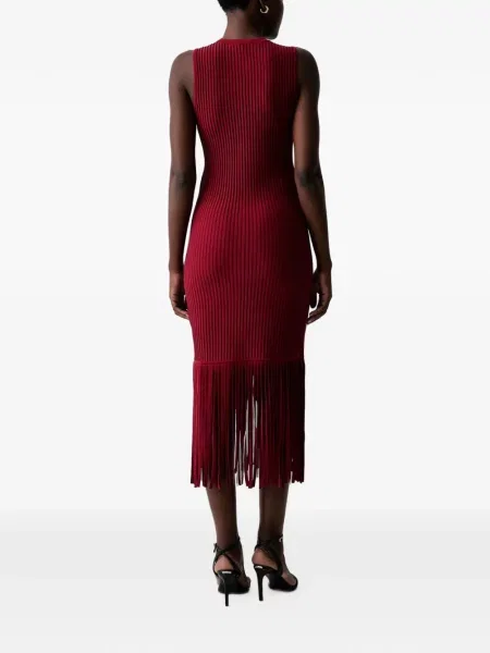 Rochie midi Dkny cu franjuri tricotate roșu