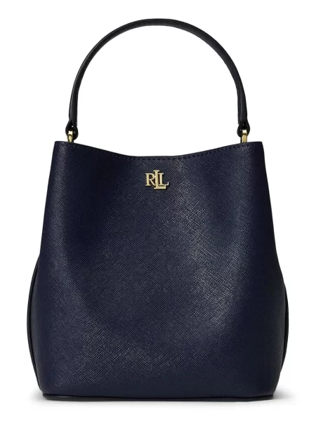 Torebka skórzana Lauren Ralph Lauren z autografem niebieska