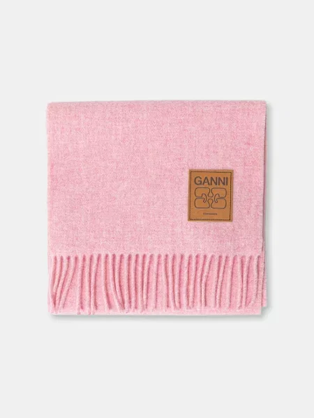 GANNI szalik wełniany Double Face Wool Solid gładki różowy