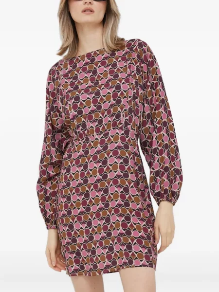 Rochie maxi Sisley cu imagine cu imprimeu geometric lungă roz
