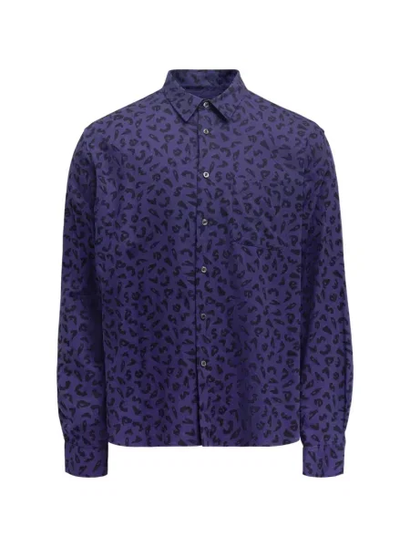 Риза Vowels с принт с леопардов принт синьо