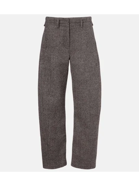 Pantaloni Magda Butrym cu talie joasă de lână cu model herringbone gri