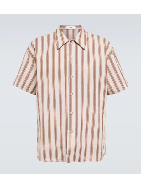 Lněná pruhovaná košile Commas hnědá