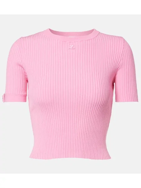 Dzianinowy top Courreges o krotszym kroju prążkowany różowy