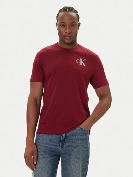 Тениска Calvin Klein Jeans бордо с изчистен дизайн червено