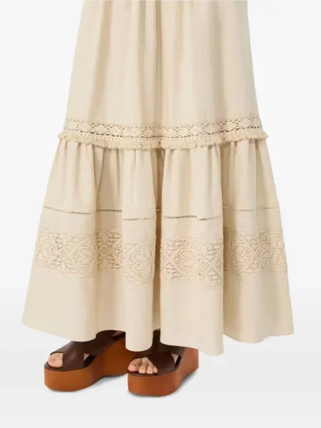 Fustă midi Weekend Max Mara cu franjuri din dantelă
