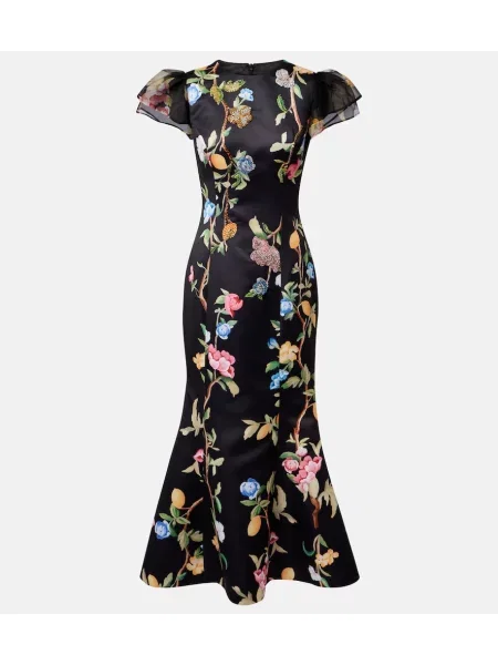 Rochie maxi Leo Lin cu model floral negru