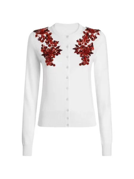 Cardigan Dolce & Gabbana cu broderie de mătase alb