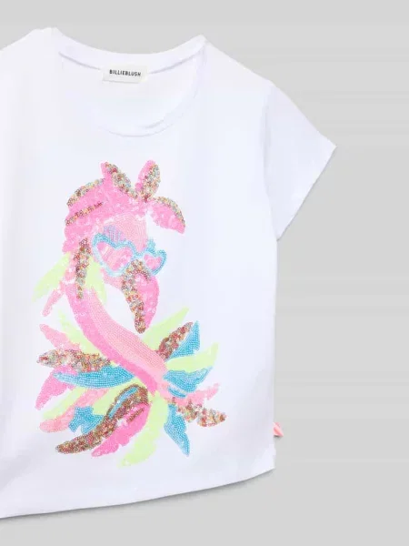 Damski t-shirt o kroju regular fit z cekinowym obszyciem Billieblush biała
