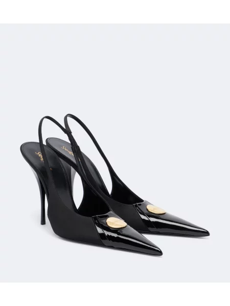 Pantofi cu toc Saint Laurent din satin slingback negru