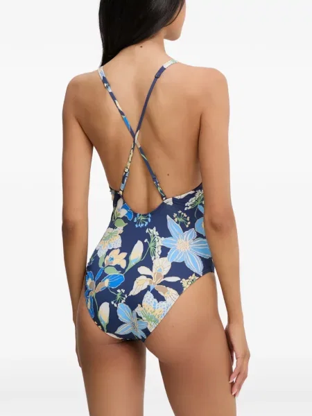 Slip de baie Nike cu gât halter cu imagine cu imprimeu geometric negru