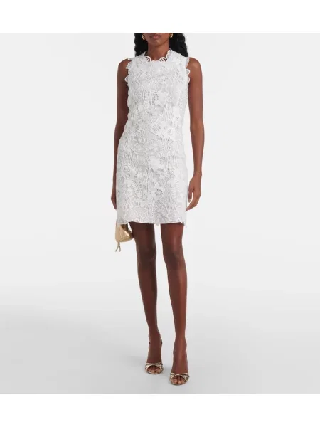 Rochie Monique Lhuillier cu model floral din dantelă alb