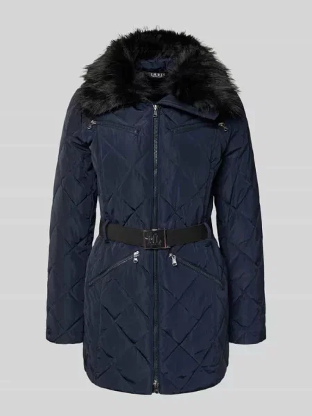 Płaszcz puchowy o kroju regular fit z odpinanym paskiem w talii Lauren Ralph Lauren niebieska
