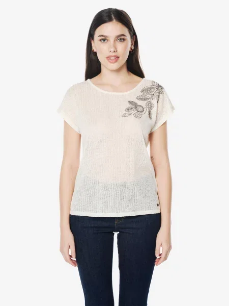 KOROSHI Tricou gri argintiu alb