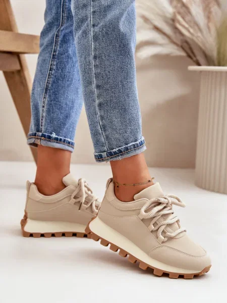 Sneakerși Kesi din piele cu platformă bej