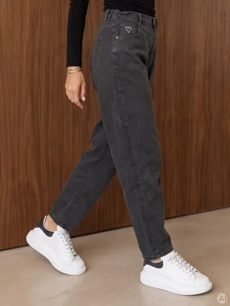 Jeansy mom fit z wysokim stanem ciemnoszare Dstreet