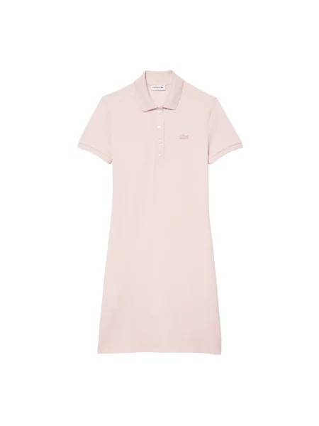Dzianinowa sukienka Lacoste z krótkim rękawem różowa