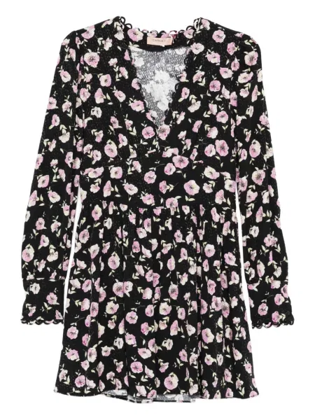 Rochie mini Twinset cu model floral cu imagine cu decolteu în V negru