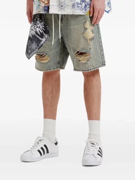 Stahovací šňůrka džínové šortky Musium Div. s oděrkami modré