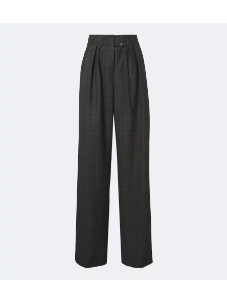 Pantaloni Dries Van Noten de lână în carouri maro