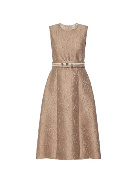Cu centură rochie midi Max Mara cu model floral din jacard maro