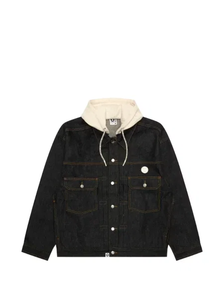 Geacă de blugi Aape By A Bathing Ape cu broderie cu glugă albastru