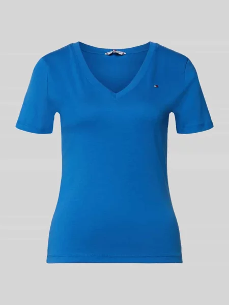 T-shirt o kroju slim fit z czystej bawełny Tommy Hilfiger niebieska