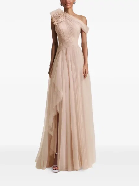 Rochie maxi Gemy Maalouf cu model floral cu un umăr gol de costum