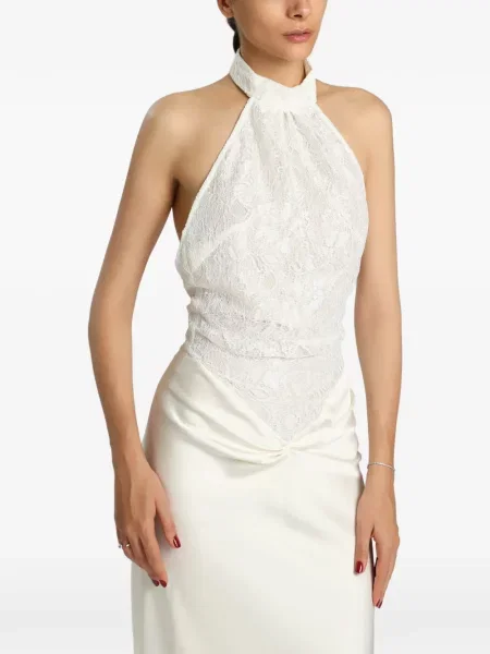 Rochie maxi Miau By Clara Rotescu din dantelă cu gât halter alb