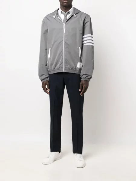 Kurtka Thom Browne w paski z kapturem szara