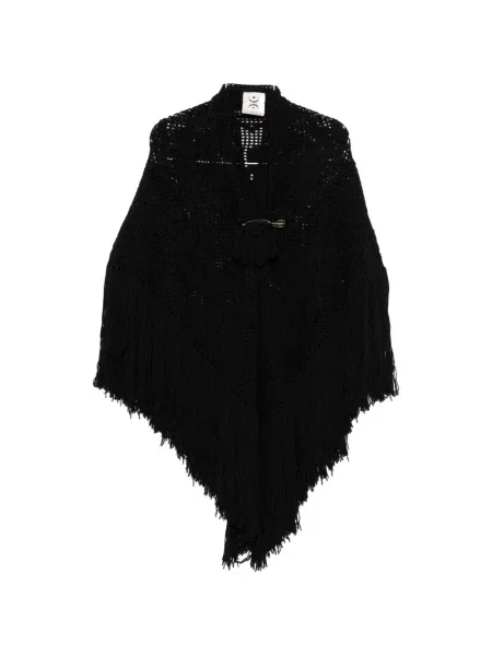 Poncho Chiara Is cu franjuri tricotate negru