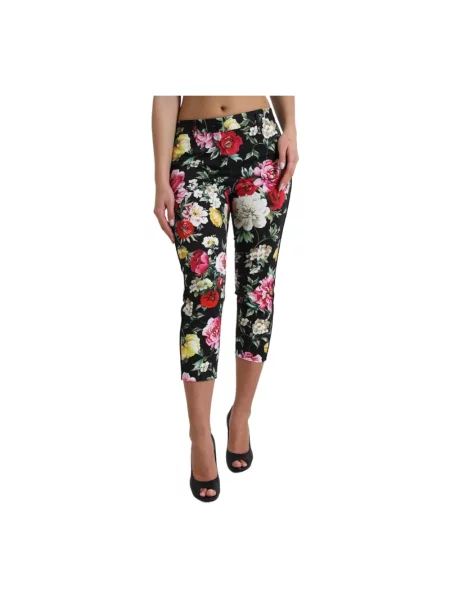 Spodnie Dolce And Gabbana w kwiatki biznesowe czarne