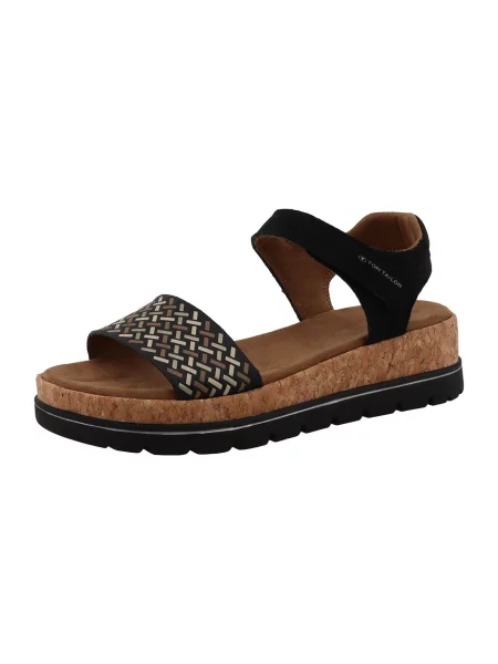 TOM TAILOR Sandale maro / gri argintiu negru