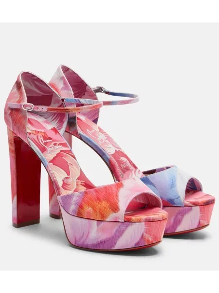 Sandale Christian Louboutin cu model floral cu platformă