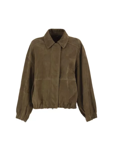 Kurtka bomber Brunello Cucinelli zamszowy zielony