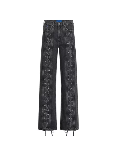 Blugi Karl Lagerfeld Jeans cu șireturi din dantelă gri