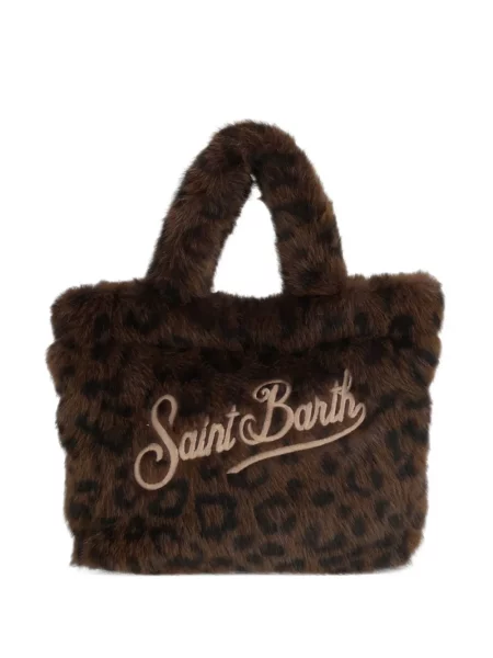 Geantă shopper Mc2 Saint Barth cu imagine cu model leopard cu blană maro