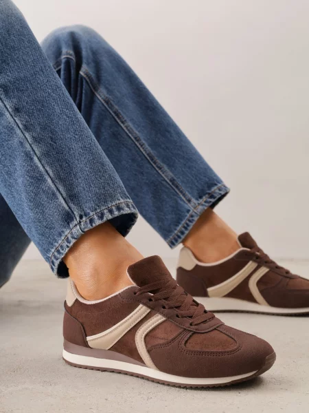 Sneakersy Casual z Imitacji Zamszu z Geometrycznymi Wstawkami na Boku Sadiqa brązowe