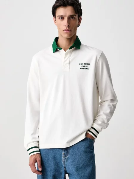 Drôle de Monsieur longsleeve Slogan Polo beżowa