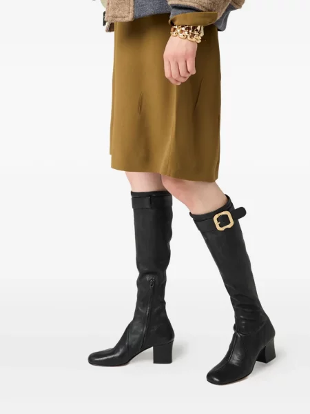 Botine Miu Miu din piele cu cataramă negru