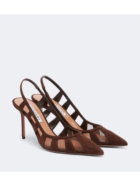 Pantofi cu toc Aquazzura din piele de căprioară slingback maro