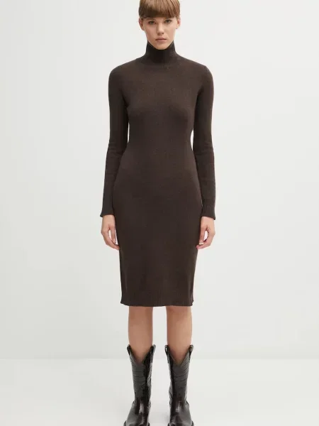 Maison Margiela sukienka z dodatkiem wełny midi prosta brązowy