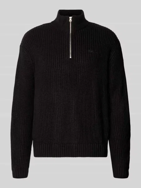 Sweter z dzianiny ze stójką i zamkiem błyskawicznym Review czarny