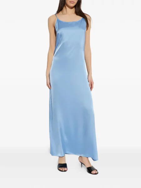 Rochie maxi Samsøe Samsøe cu legături de costum cu bretele albastru