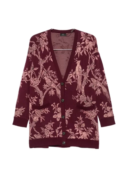 Cardigan Etro cu model floral cu decolteu în V din jacard roșu