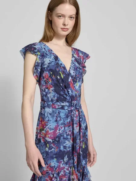 Sukienka wieczorowa z dekoltem w serek model ‘VIKRANA’ Lauren Ralph Lauren niebieska