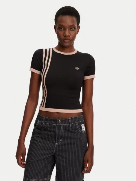 Трикотажная футболка Adidas Originals в полоску черная