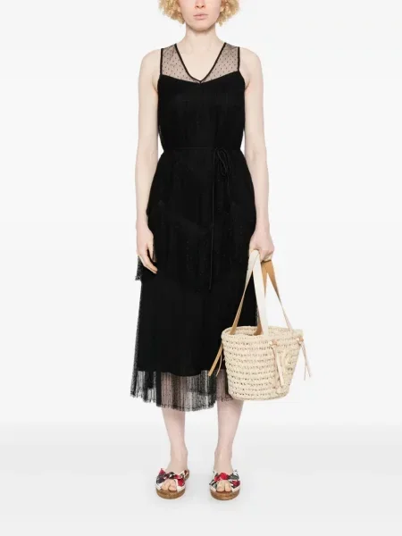 Rochie midi Twinset din tul plisată până la genunchi negru